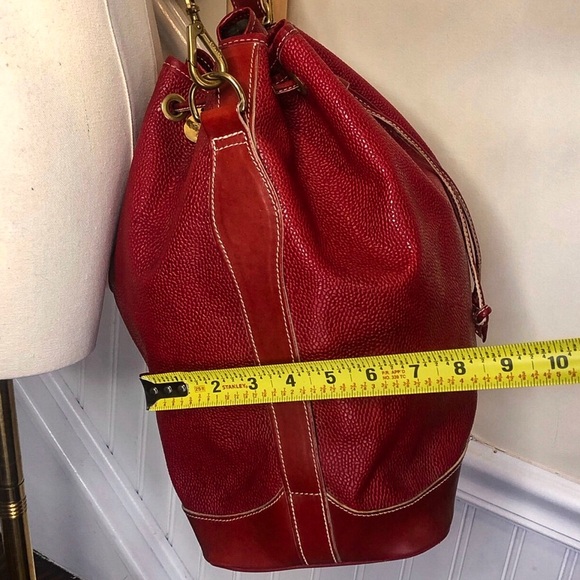 MULBERRY Red Scotchgrain Caviar Leather Drawstring Bucket Crossbody Shoulder Bag - Picture 16 of 17